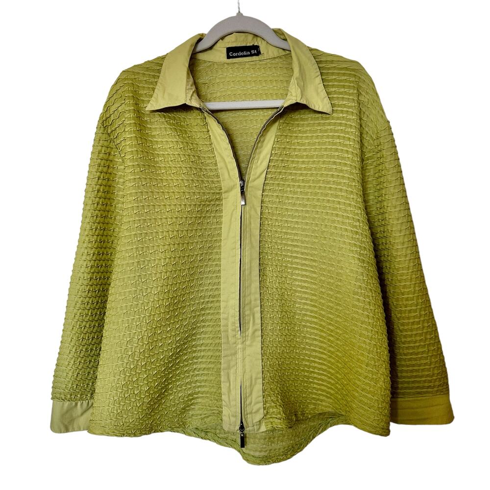 Cordelia St Long Sleeve Lightweight Shirt Jacket Shacket Zip Front Lime Green